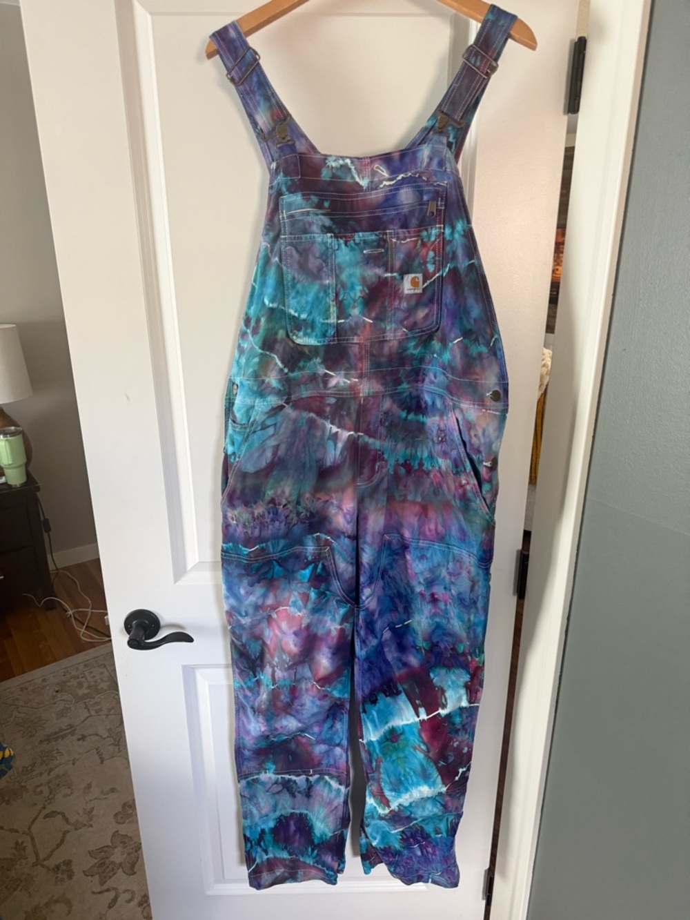 Carhartt Multicolor Tie-Dye Painter Overalls in Teal, Purple & Blue